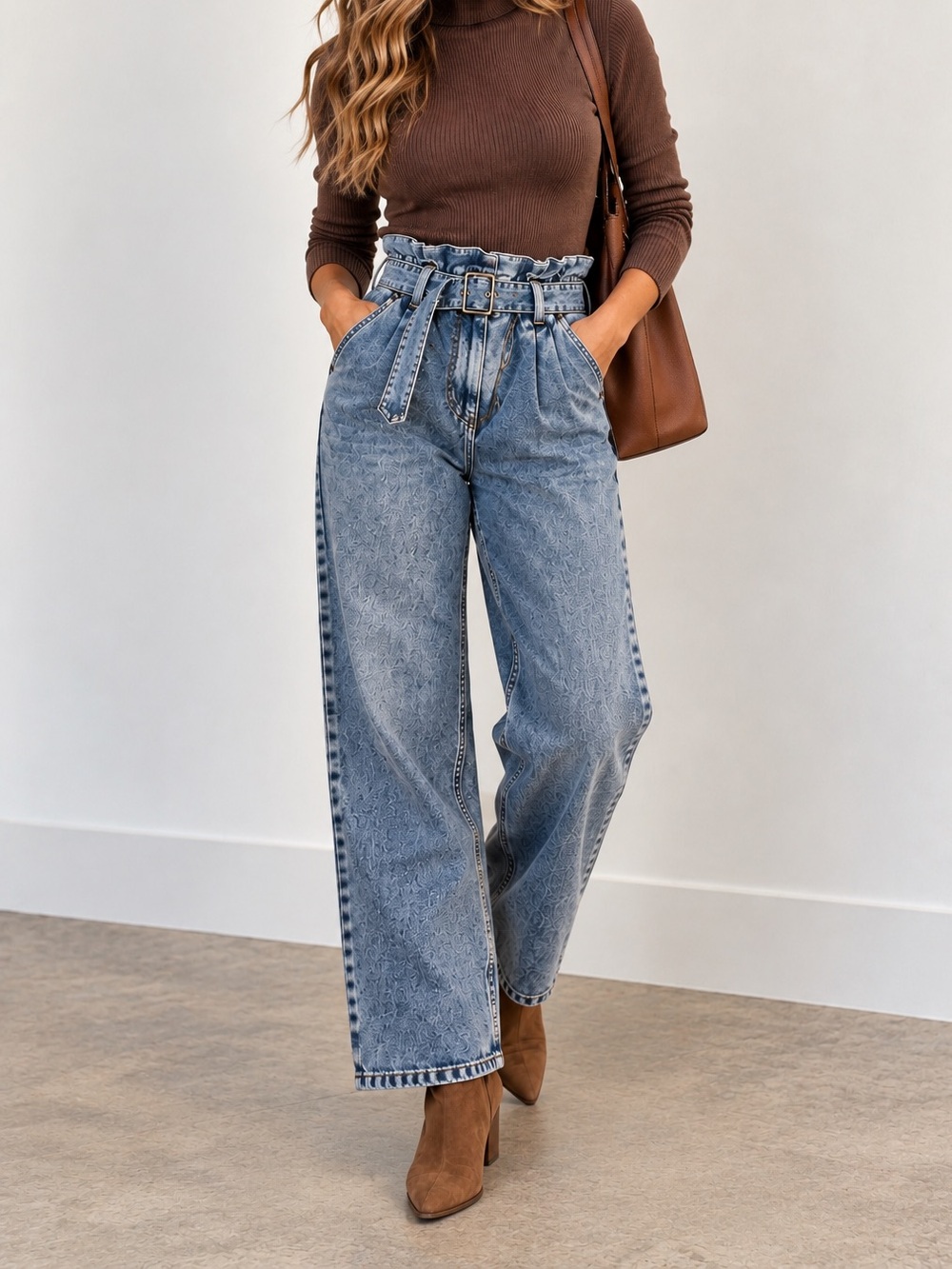 Forever 21 Paperbag Waist Belted Jeans High Rise Acid Wash Size Small